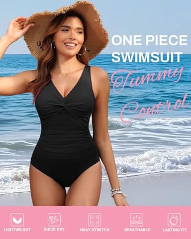 Holipick Black Women Tummy Control One Piece Swimsuit - Push Up Bathing Suit Full Coverage Slimming Swimwear S - Image 2
