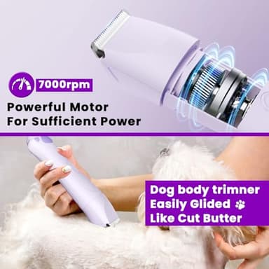 Veeconn Dog Paw Trimmer - 4-in-1 Dog Clippers Grooming Kit with Low Noise & IPX7 Waterproof Design Includes Comb Paw Trimmer Nail Grinder - Rechargeable & Cordless Pet-Friendly Clipper (Purple) - Image 5