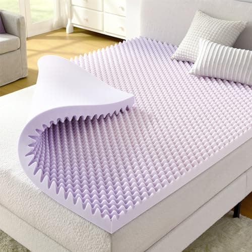 NAP&SLEEP Lavender Infused Dual-Sided Mattress Topper - Available in Twin, Full, Queen, King Sizes, 2" or 3" Thickness, Made in USA, Convoluted & Flat Foam, Compressed & Roll Packed (Queen, 3" Inch) - Image 1