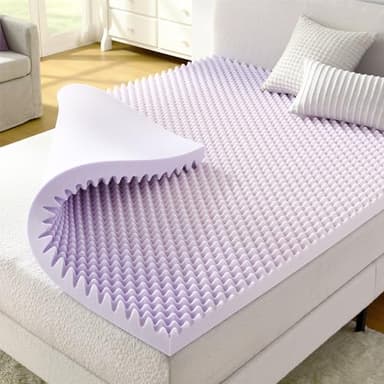 NAP&SLEEP Lavender Infused Dual-Sided Mattress Topper - Available in Twin, Full, Queen, King Sizes, 2" or 3" Thickness, Made in USA, Convoluted & Flat Foam, Compressed & Roll Packed (Queen, 3" Inch) - Image 1