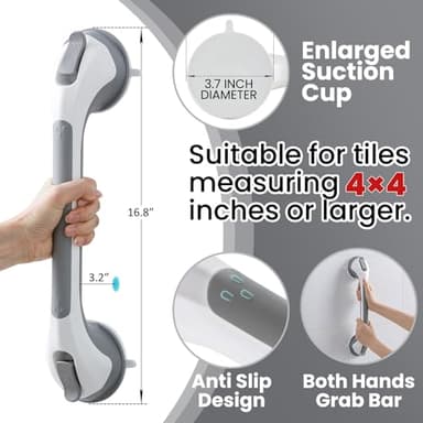 TAILI Grab Bars for Bathtubs and Showers 2 Pack Suction Grab Bar, Heavy Duty Shower Handle Removable Bath Handrails for Seniors and Elderly, Bathroom Safety Grip No Drilling Waterproof,Grey - Image 4