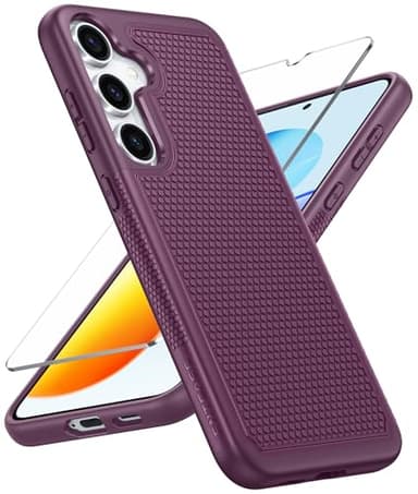 FNTCASE for Samsung Galaxy S25 Case: Dual Layer Heavy Duty Cell Phone Protective Cover Shockproof Rugged with Non-Slip Textured - Military Drop Protection Bumper Tough - 2025, 6.2 inch (Burgundy) - Image 1