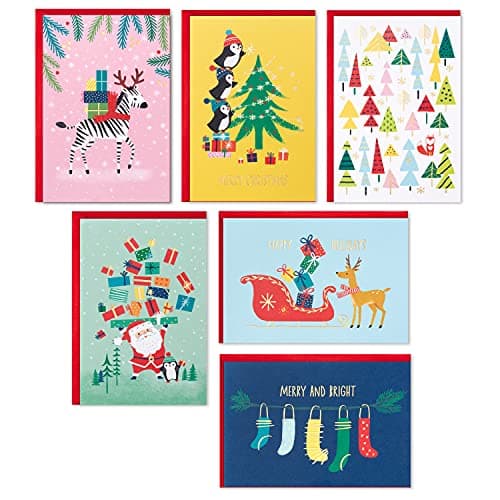 Hallmark Boxed Christmas Cards Assortment, Colorful Vintage (6 Designs, 24 Cards with Envelopes) - Image 1