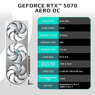GIGABYTE GeForce RTX 5070 AERO OC 12G Graphics Card, 12GB 192-bit GDDR7, PCIe 5.0, WINDFORCE Cooling System, GV-N5070AERO OC-12GD Video Card - Image 3