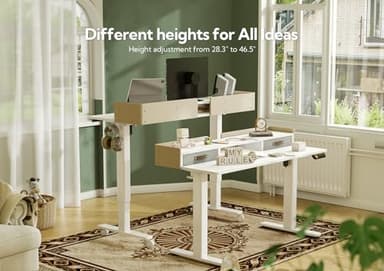 Claiks Standing Desk with Drawers, Adjustable Stand Up Electric Standing Desk Adjustable Height with Storage Shelf and Splice Board, 59 Inch, White - Image 6