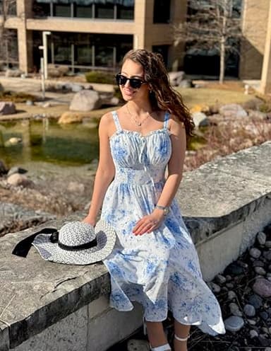 Easter Dresses for Women Floral Corset Dress Summer Milkmaid Dress Boho Beach Dresses Blue 2XL - Image 5