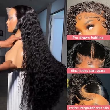 Dianthe 34 Inch 13x6 Deep Wave Lace Front Wigs Human Hair HD Lace frontal Curly Human Hair Wig for Black Women 180% Density Wet and Wavy Glueless Wigs Human hair Pre Plucked with Baby Hair - Image 3