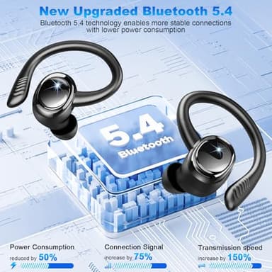 Wireless Earbuds Bluetooth 5.4 Headphones Sport, 2025 Bluetooth Earbuds with Earhooks, 50H Stereo Over Ear Buds, Earphone with 4 ENC Noise Canceling Mic, IP7 Waterproof Headset for Running/Gym/Workout - Image 2