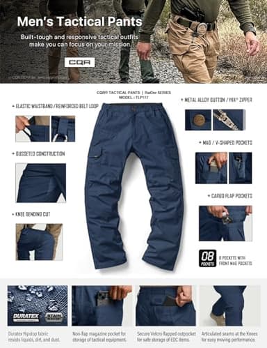 CQR Men's Tactical Pants, Water Resistant Ripstop Cargo Pants, Lightweight EDC Work Hiking Pants, Outdoor Apparel, Raider Midnight Blue, 46W x 30L - Image 9