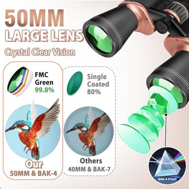 Gaterda 22x50 Binoculars for Adults High Powered, BAK-4 Prism HD FMC, Professional Waterproof Binoculars for Bird Watching, Hunting, Travel with Carrying Bag - Image 3
