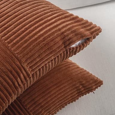 Fancy Homi 2 Packs Rust Boho Decorative Throw Pillow Covers 18x18 Inch for Couch Bed Sofa, Farmhouse Fall Home Decor, Soft Corss Corduroy Patchwork Textured Terracotta Accent Cushion Case 45x45 cm - Image 4