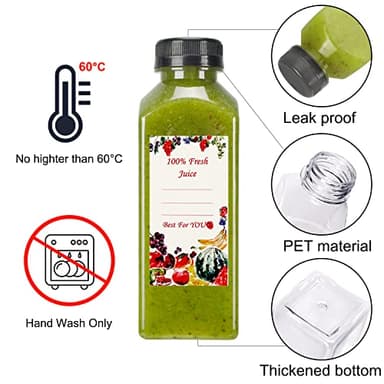 SUPERLELE 36pcs 12oz Plastic Juice Bottles with Caps, Reusable Juicing Bottles, Clear Drink Containers with Lids for Drinking, Smoothie and Other Beverages - Image 2
