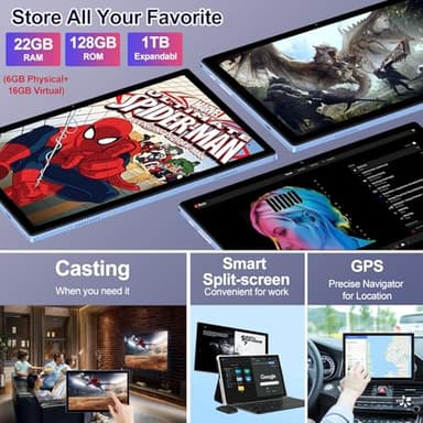 2025 Android 14 Tablet 22GB RAM 128GB ROM 1TB Expand, 10.1 inch 8000mAh Octa-Core Tablet with Keyboard & Mouse, HD IPS Display, 5G Wi-Fi, Bluetooth 5.0, GPS, Widevine L1, Split Screen -Metal Blue - Image 3