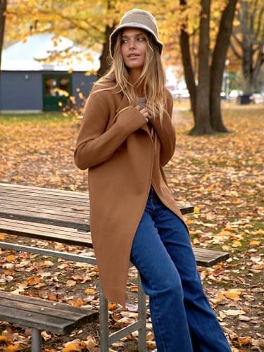 ANRABESS Women's Long Cardigans Sweater 2025 Fall Dressy Casual Lapel Knit Warm Trench Coatigan Oversized Blazer Jacket Coat Caramel Small - Image 7
