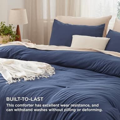 Bedsure California King Size Comforter Set, Navy Soft Prewashed Bedding for All Seasons, 3 Pieces GentleSoft™ Down Alternative Bed Set, 1 Lightweight Comforter (104"x96") and 2 Pillowcases (20"x36") - Image 3