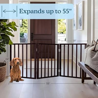 3-Panel Indoor Foldable Dog Fence for Stairs, Hallways, or Doorways - 54x24-Inch Wood Freestanding Dog Gates by PETMAKER (Brown) - Image 5