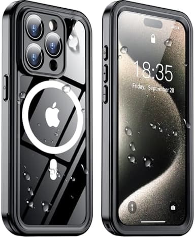 Temdan Magnetic for iPhone 15 Pro Max Case Waterproof,Built-in Screen Protector[IP68 Underwater][Upgrade Military Dropproof][Compatible with MagSafe] Full Body Shockproof Case-Black - Image 1