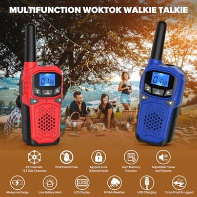 Walkie Talkies for Adults- WokTok Long Range 2 Way Radio for Camping Hiking Hand Held Hiking Accessories Camping Gear Xmas Birthday Gift for Kids,SOS Siren,NOAA Weather Alert,4 Radios - Image 3