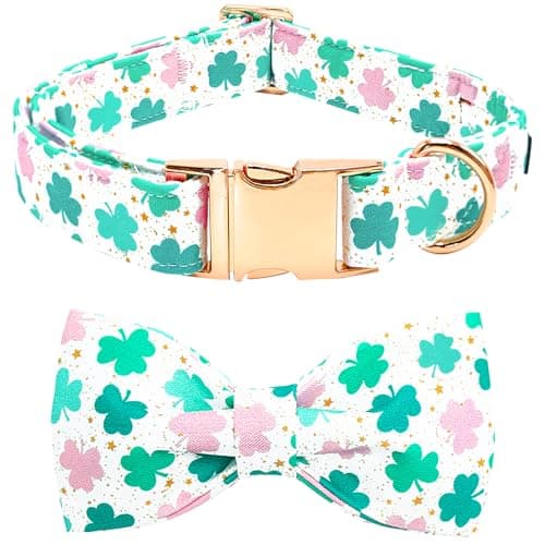 Bobo Rainbow St Patrick's Dog Collar with Bowtie-Trefoil Dog Collar Adjustable Cute Pet Collar Cotton Clovers Dog Collar Dog Collar Holiday Puppy Collar Metal Buckle Collar Gift for Small Dogs - Image 1