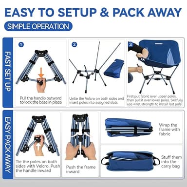 MARCHWAY Lightweight Folding Camping Chair, Portable Foldable Compact for Outdoor Camp, Travel, Beach, Picnic, Festival, Hiking, Backpacking, Supports 330Lbs (Dark Blue) - Image 6