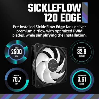 Cooler Master 240 Atmos High Performance Close-Loop AIO Liquid Cooler, R9|i7 Dual Chamber Pump, Customize Cover, Sickleflow Edge PWM, aRGB Lighting, AMD Ryzen AM5|4, Intel LGA 1851|1700 Platform - Image 5