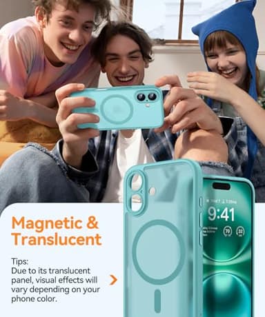 CANSHN Magnetic for iPhone 16 Plus Case, Upgraded [Full Camera Protection] [Compatible with Magsafe] [Translucent Matte] Shockproof Protective Phone Case for iPhone 16 Plus - Teal - Image 3