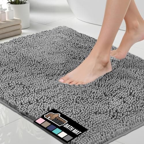 GORILLA GRIP Bath Rug Mat, Thick Soft Absorbent Chenille, Quick Dry Microfiber Mats, Rubber Backing Washable Shower Floor Rugs, Bathmat Runner, US Designed Bathroom Home Decor Accessories 24x17, Grey - Image 1