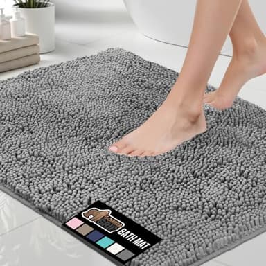 GORILLA GRIP Bath Rug Mat, Thick Soft Absorbent Chenille, Quick Dry Microfiber Mats, Rubber Backing Washable Shower Floor Rugs, Bathmat Runner, US Designed Bathroom Home Decor Accessories 24x17, Grey - Image 1