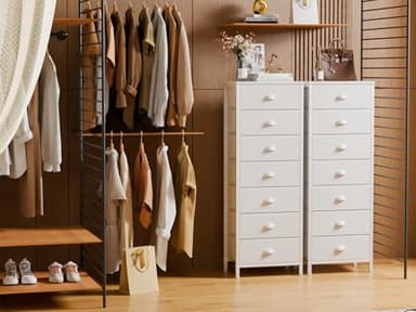 Furnulem White Tall Dresser for Bedroom with 7 Drawers, Vertical Chest of Drawer in Closet, Nightstand Storage Tower Unit Organizer with Fabric Bins for Dorm,Living Room,Entryway,Hallyway - Image 2