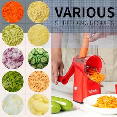 ChinKc Rotary Cheese Grater Shredder - Upgraded 5 in 1 Cheese Grater with Handle and Strong Suction Base, Multi-purpose Julienne Slicer Ice Shaver Nuts Grinder for Ice, Vegetables, Fruit, Nuts - Image 3