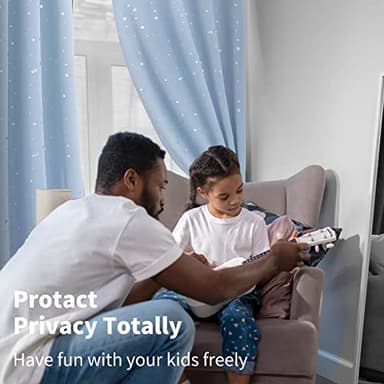 BGment Star Room Darkening Curtains for Kids Bedroom - Grommet Thermal Insulated Silver Star Print Kids Curtains for Living Room, Set of 2 Panels, Baby Blue, 52 x 72 Inch - Image 4