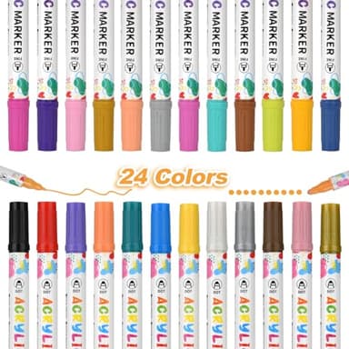 KEMYR 24 Colors Acrylic Paint Pens, Dual Tip Acrylic Paint Markers for Paper, Wood, Canvas, Stone, Rock Painting, Glass, Fabric, DIY, Ceramic, Art Supplies for Kids and Adults Drawing (Dot + Fine) - Image 5