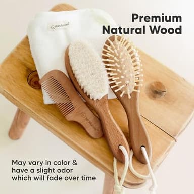 Wooden Baby Hair Brush - Cradle Cap Baby Brush with Soft Goat Bristles, Perfect Gentle Scalp Newborn Comb for Infant, Girls, Boys, Bath Essentials(Dark Walnut, Oval) - Image 7