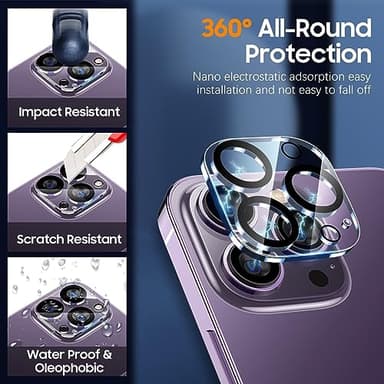 UniqueMe [3 Pack Compatible for iPhone 14 Pro Max/iPhone 14 Pro Camera Lens Protector Tempered Glass,[Case Friendly][Scratch-Resistant][Night Shooting Mode] - Clear - Image 2