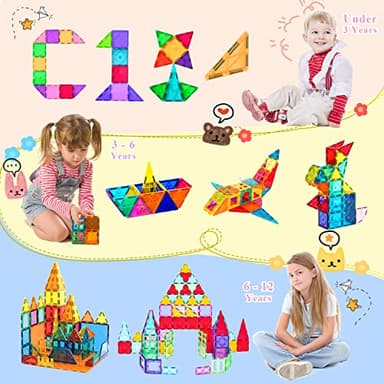 Aquadawn 110 Pieces Magnetic Building Tiles Set with 2 Cars, Magnetic Building Blocks for Toddlers 1-3, Educational Toys Tiles for Kids Ages 4-8, 3D Toys Gifts for Girls Boys - Image 3