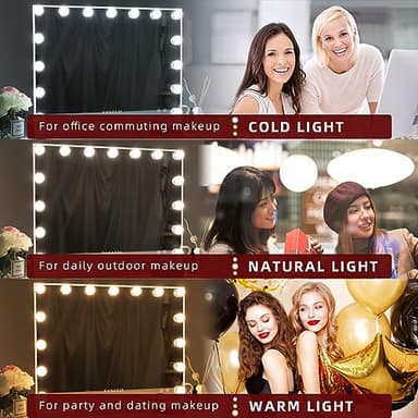 VANITII Vanity Hollywood Mirror with Lights Speaker USB Charging Lighted Makeup Mirror with Bulbs 3 Lighting Modes and Desktop Light up Mirror for Bedroom Dressing Room - Image 5