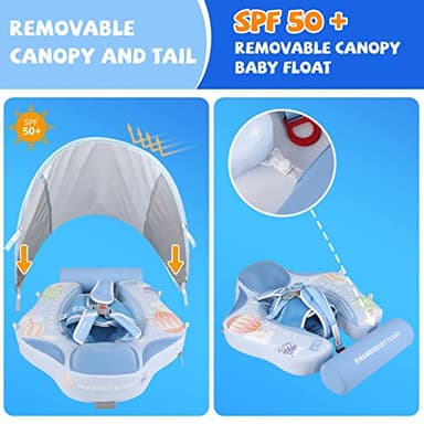 GENTEACO Mambobaby Baby Swim Float with Canopy 3-24 Months Non-Inflatable Infant Floats for Pool Add Tail Avoid Flip Skin-Friendly Material for Toddler Boys Girls(Blue) - Image 3
