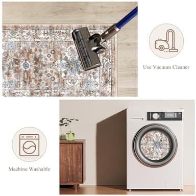 Pauwer Kitchen Rugs Sets of 3 Non Slip Washable Kitchen Mats for Floor Farmhouse Kitchen Floor Mat Runner Rug Boho Kitchen Sink Rug Carpet for Kitchen Hallway Laundry Room, Vintage Cream Tan - Image 4