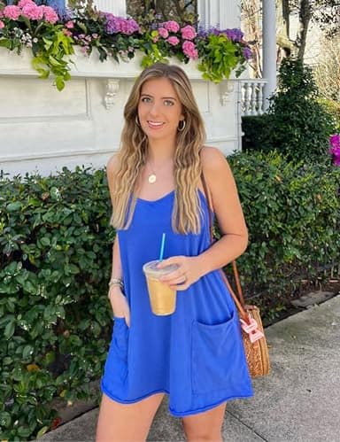 Zhiyouni Women's Summer Sleeveless Mini Dress V Neck Spaghetti Straps Athletic Built-in Shorts Sundress(KleinBlue-XS) - Image 5