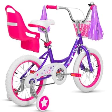 WEIZE Girls Bike for 3-5 Years Old Kids, 14 Inch Kids Bike with Training Wheels, Streamers, Basket and Doll Seat, Children Bicycles with Coaster Brake, Multiple Colors - Image 4
