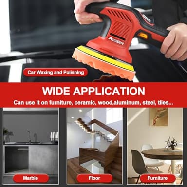 AOBEN Cordless Car Polisher,6 Inch Car buffer Waxer Kit with 2X2000mAh Batteries,6 Variable Speed &10 Polishing Pads,Brushless Cordless Polisher for Car Detailing/Waxing/Polishing/Scratch Removing - Image 6
