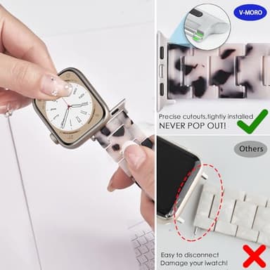 V-MORO Resin Bands Compatible with Apple Watch Series 8/9/10/11 44/45/46/42mm Lightweight Fashion Cute Strap with Starlight Stainless Steel Buckle for iwatch Ultra 49mm Series 7/SE/6/5/4/3/2/1(Tortoise Stone) - Image 6