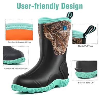 Trudave Rubber Boots for Women with Steel Shank, 6mm Neoprene Mid Calf Rain Boots, Waterproof Insulated Mud Work Boots All Season, Green, Size 8 - Image 3