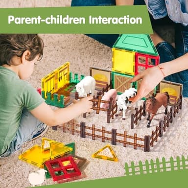 COCO&Friends Magnetic Tiles Farm Animals for Toddlers Kids Ages 3-8 - 45 PCS Magnetic Blocks with Fence Building Toys for 3 Year Old Girl Boy Birthday Gift - Montessori Educational Magnet Toys - Image 7