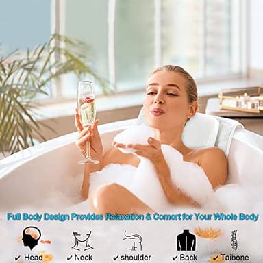 OMYSTYLE Full Body Bath Pillow, Bath Pillows for tub with Mesh Washing Bag & 21 Non-Slip Suction Cups, Spa Bathtub for Head Neck Shoulder and Back Support - 5D Air Mesh & Quick Drying - Image 5
