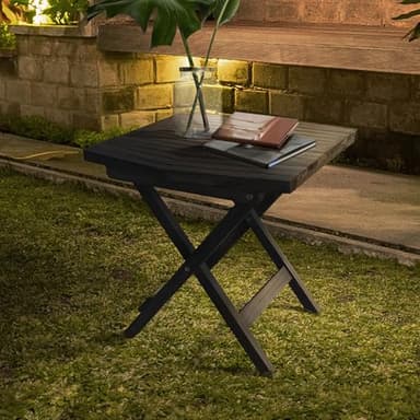 Melino Wooden Folding Outdoor Side Table, FSC Certified Acacia Weatherproof Side Tables, Wood Folding Small Table for Outdoor, Patio, Porch, Pool, Backyard, Garden, Balcony and Deck - Black - Image 2