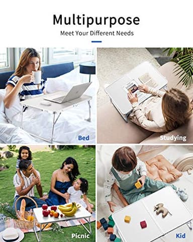 Foldable Laptop Table for Bed, SUVANE Lap Desk Bed Desk, Breakfast Serving Bed Tray, Portable Mini Picnic Table Storage Space Laptop Desk Reading Holder(Gray) - Image 3