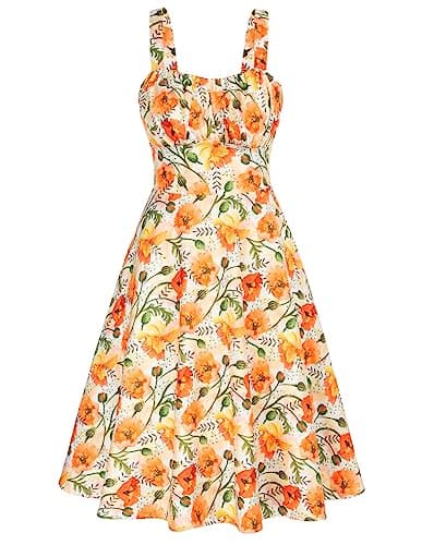1950s Vintage Yellow Floral Dress 2024 Summer Sleeveless Flowy Swing Aline Midi Dress Floral S - Image 1