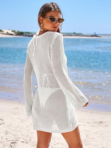 ANRABESS Women Beach Crochet Cover Ups Summer Knit Swimwear Mesh Bathing Suit Hollow Out Dress 2025 Vacation Swimsuit White - Image 5