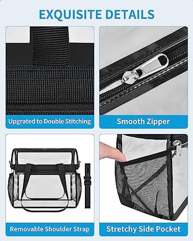 Paxiland Clear Bag for Stadium Events 12x6x12, Large Clear Tote Lunch Bag Stadium Approved with Reinforced Shoulder Straps for Concert Outfits and Festival, Transparent Handbag for men - Black - Image 5